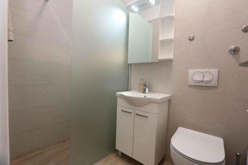 a bathroom with a toilet and a sink and a shower at Apartment Silo 22 in Šilo