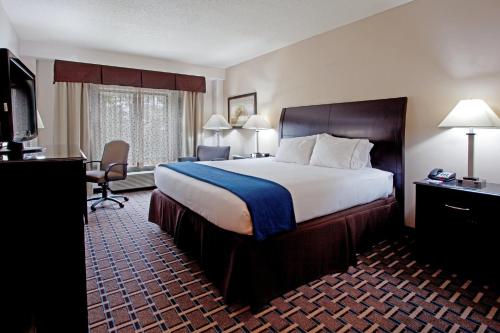 Habitación de hotel con cama grande y escritorio. en Holiday Inn Express Hotel & Suites Hope Mills-Fayetteville Airport, an IHG Hotel en Hope Mills