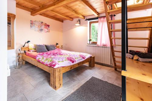 een slaapkamer met een bed en een raam bij Rašpor 