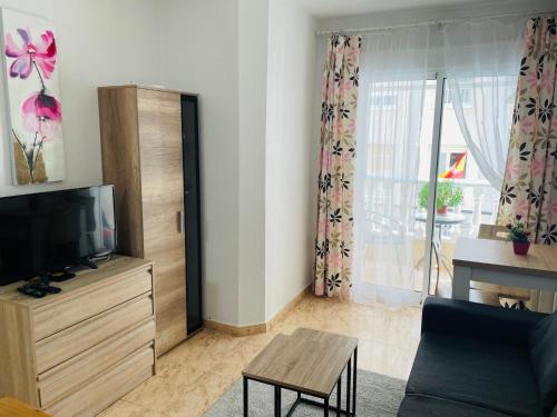 a living room with a couch and a tv at Apartamento San Pascual, 289 in Torrevieja