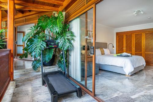a bedroom with a bed and a plant at Gran Tauro Villa in La Playa de Tauro