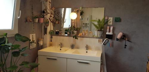 a bathroom with a sink and a mirror at Rusa Home in Brest