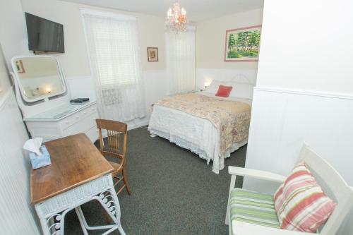 a bedroom with a bed and a desk and a television at Terrace Inn and 1911 Restaurant in Petoskey