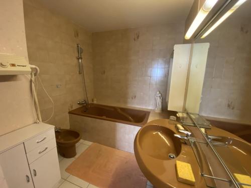 ein Badezimmer mit Toilette, Waschbecken und Badewanne in der Unterkunft Larmor-Plage T4 Spacieux avec Terrasse, Ascenseur et Parking face à la Mer - FR-1-349-124 in Larmor-Plage