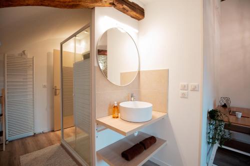a bathroom with a sink and a mirror at Duplex colombage centre historique d'Orléans in Orléans