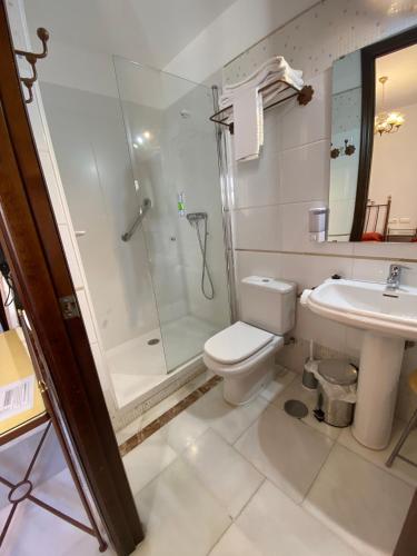 a bathroom with a shower and a toilet and a sink at Don Paula in Córdoba