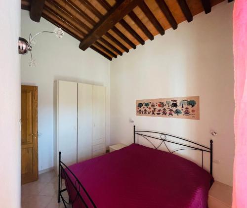 a bedroom with a purple bed in a room at Il Poggio da Katia in Saturnia