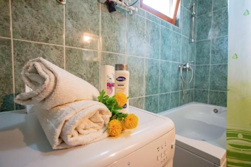 莫斯塔尔Guesthouse Sanja - Apartments 212的一间带毛巾和浴缸的浴室
