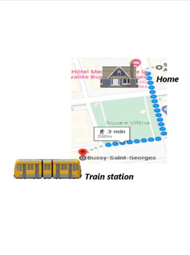 um mapa de uma estação de trem com uma estação de trem em Disney land Paris - Charmant logement em Bussy-Saint-Georges