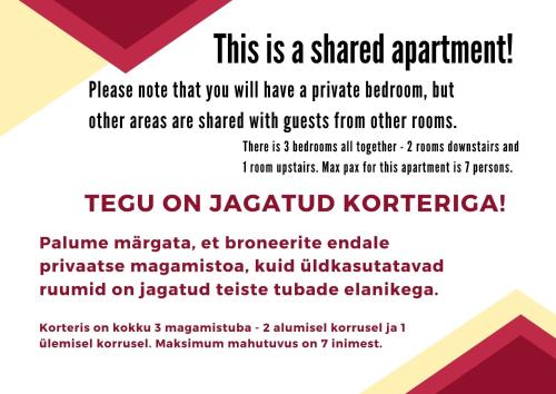 a flyer for a shared apartment with a red heart at Maria Rooms in Kuressaare