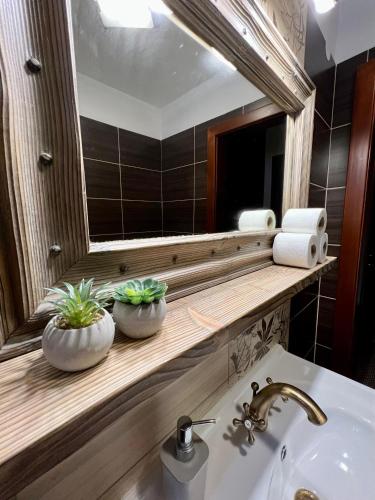 a bathroom with a sink and a mirror at Chalupa MATEJKO in Liptovský Mikuláš