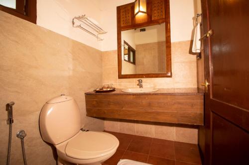 a bathroom with a toilet and a sink and a mirror at Blackberry Hills Munnar Nature Resort & Spa in Munnar
