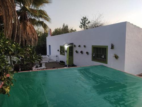 una casa con piscina frente a una casa en Cactus en Sevilla