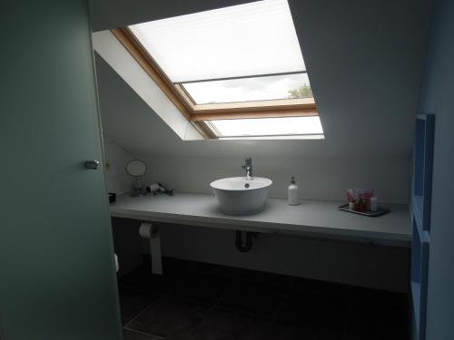 a bathroom with a sink and a skylight at B&B Bready in Assenede