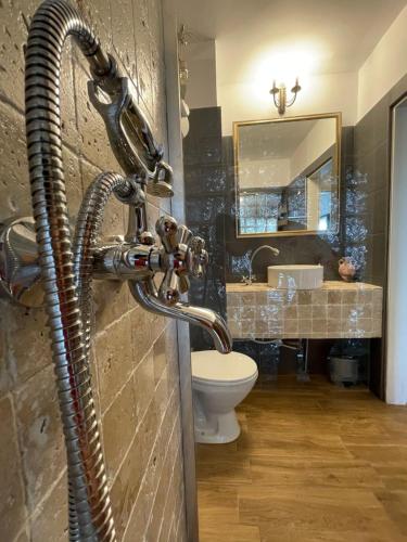 een badkamer met een slang aangesloten op een toilet bij Riviera Apartment in Constanţa