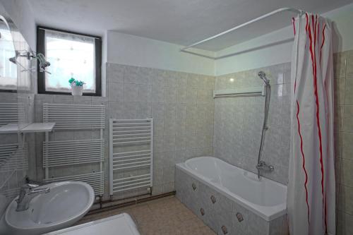 a bathroom with a tub and a sink and a bath tub at The Village Rest - Brezje Gorenjska in Brezje
