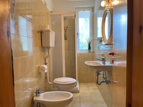 a bathroom with a toilet and a sink at Locanda La Ruscoletta in Telve