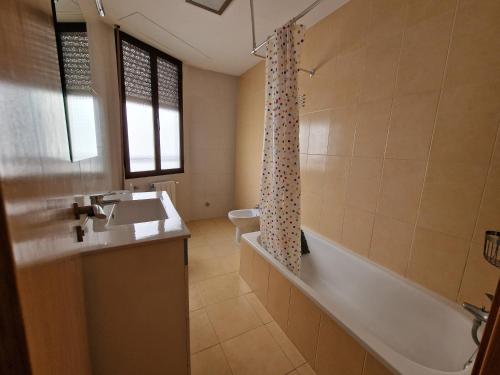 y baño con lavabo, bañera y ducha. en Apartamento ideal Florida, en Vitoria-Gasteiz