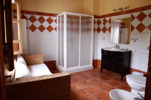 a bathroom with a shower and a toilet and a sink at vivienda turistica Fuente Zagrilla II in Zagrilla