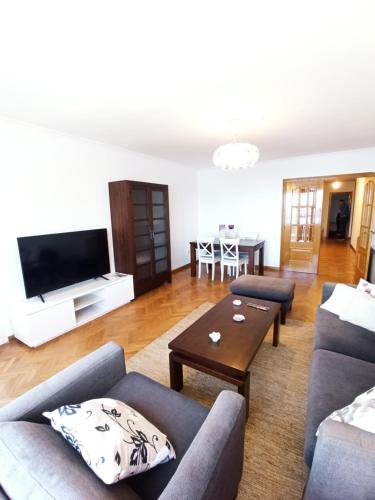 a living room with two couches and a flat screen tv at Ría de Viveiro 2 in Viveiro