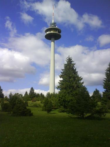 a control tower in the middle of a field at Ferienwohnung Plettenbergblick in Dotternhausen