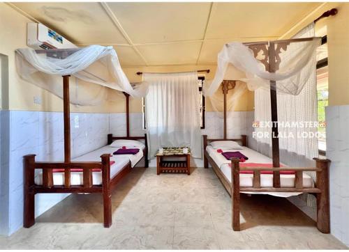 Mgini的住宿－Lala lodge Pemba Zanzibar，一间卧室,配有两张床