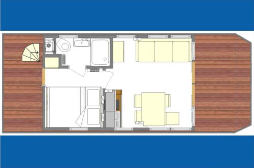 a floor plan of a small house at Hausboot Hilja in Schleswig