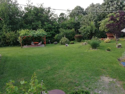 a yard with a picnic table in the grass at Vikend kuća Ivković in Rudnik Kačerski