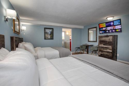 a bedroom with two beds and a flat screen tv at Silver Ridge Lodge in Salida