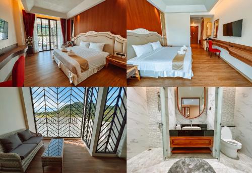 a collage of four pictures of a hotel room at Grand Lord Hotel & Residence - Khao chi chan Pattaya in Na Jomtien