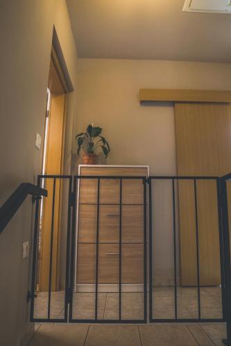 a potted plant sitting on top of a stair railing at Apartment Amak with free onsite parking in Bovec