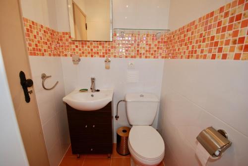 een kleine badkamer met een toilet en een wastafel bij Laranjeira - House with private garden and pool in Alfeizerão