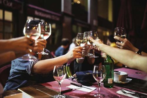 a group of people holding up wine glasses at Ferienwohnung Alt Freyburg in Freyburg