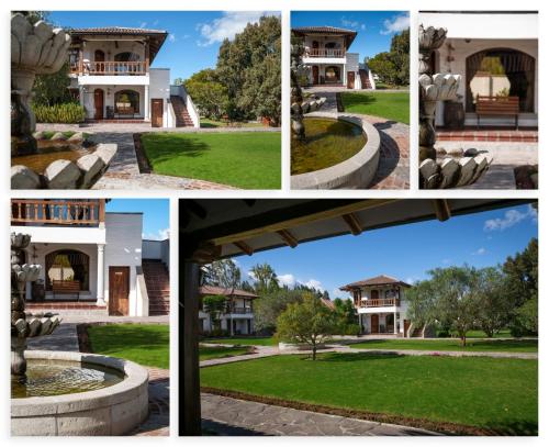 a collage of four pictures of a house at Hotel Hacienda Abraspungo in Riobamba