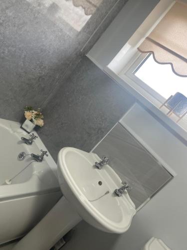 a bathroom with a sink and a toilet and a window at Ancaster Apartments in Brumby