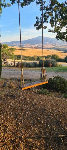 a swing in the middle of a dirt road at Agriturismo Le Macchie in Monticchiello