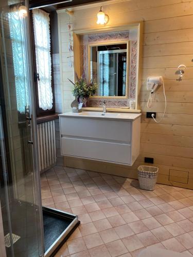 łazienka z umywalką i lustrem w obiekcie Bed And Breakfast Olimpia w mieście San Salvatore Monferrato