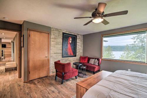 a bedroom with a bed and a ceiling fan at Deck and Sweeping Views Family Union Home in Union
