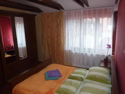 1 dormitorio con cama con espejo y ventana en Alžbetina- Luxury Large Apartment 21 en Košice