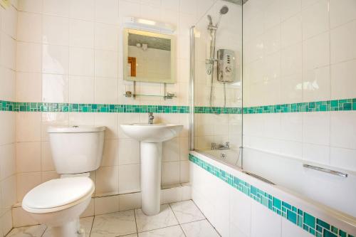 uma casa de banho com um WC, um lavatório e uma banheira em Ty Nant em Llanrwst