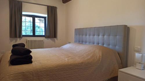 a bedroom with a large bed with two pillows on it at Villa Piovene Apartments in Lonedo
