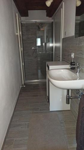 a bathroom with a sink and a shower at Villa Piovene Apartments in Lonedo