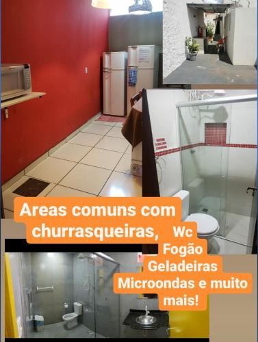 a collage of two pictures of a kitchen at CITI COLIVING HOSTEL in Campo Grande