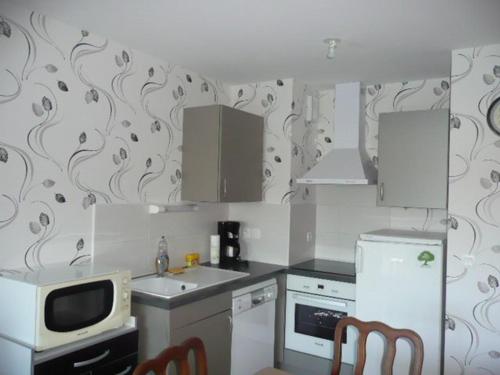 une cuisine avec un évier et un micro-ondes dans l'établissement Appartement RDC avec Terrasse, 2 Chambres, Parking Privé et Animaux Admis - Berck - FR-1-674-32, à Berck-sur-Mer