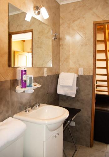 un bagno con lavandino e specchio di Apartment Lourdes a El Calafate