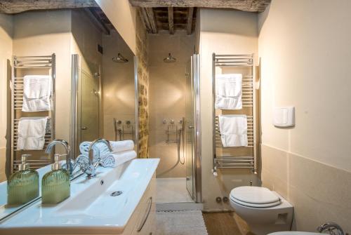 a bathroom with a sink and a toilet and a shower at Radicondoli House in Radicondoli