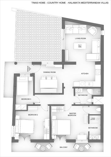 a floor plan of a house at Tinas Home - Kalamata Mediterranean Villas in Kalamata