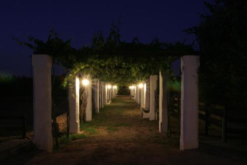 a row of white fences with lights at night at Tenuta Aphrodite in Racale
