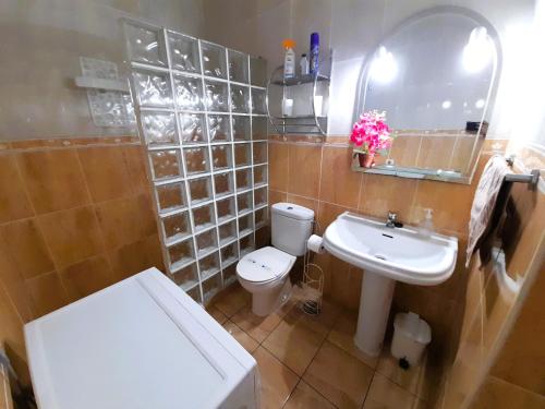 a bathroom with a white toilet and a sink at Mareverde Fase I in Adeje
