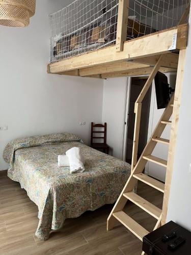 a bedroom with a bunk bed and a ladder at Apartamentos El Alcazar de Jerez in Jerez de la Frontera